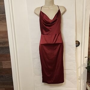 oh polly wine satin dress Oh Polly | Dresses | 35 Oh Polly Wine Red Midi Dress With Bow Detail